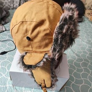Yellow Fur-Lined Trapper Hat